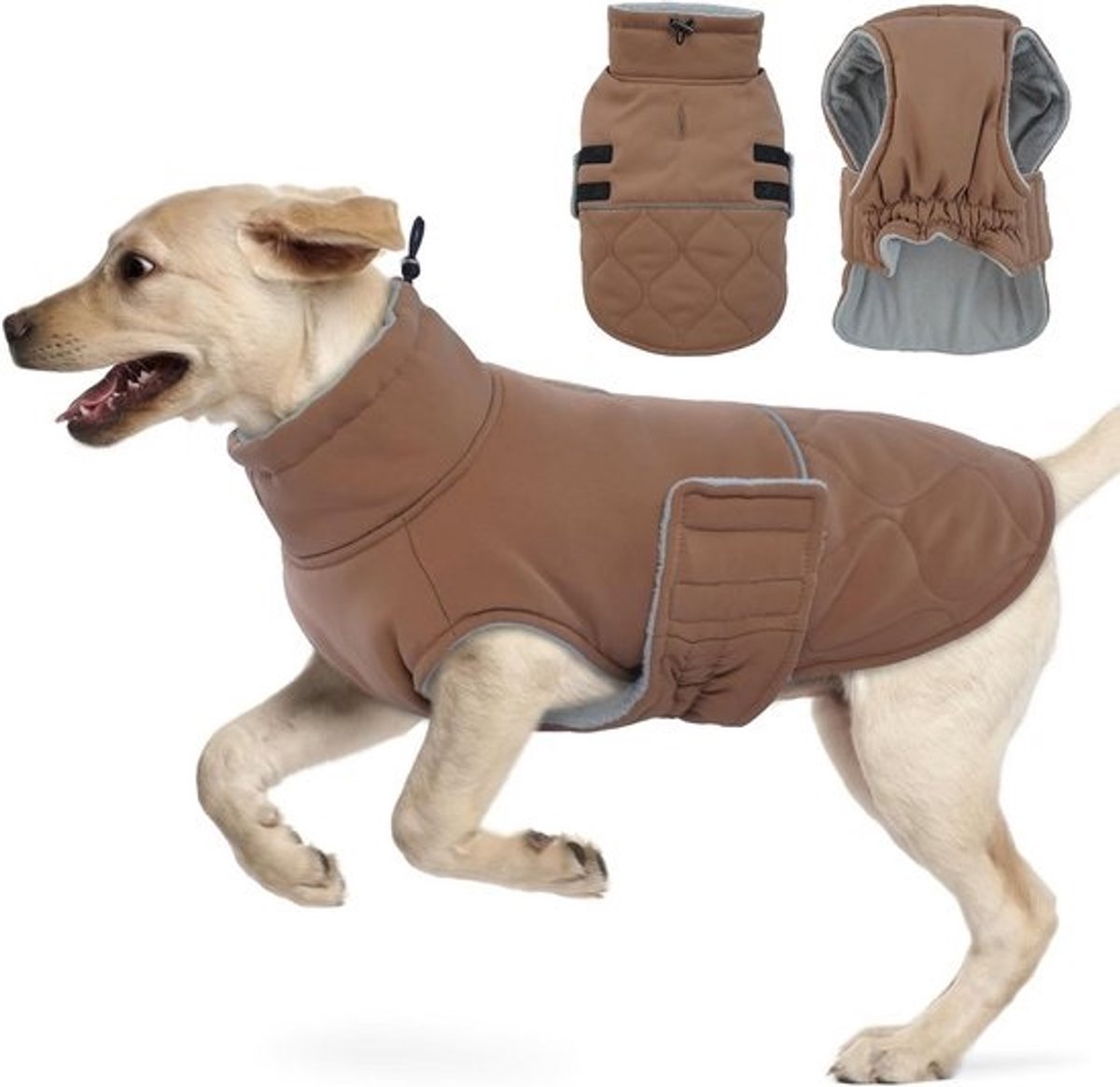 Warme Waterdichte Winterjas voor Grote Honden met Harnasopening - Gevoerde Jas Bruin Maat 3XL