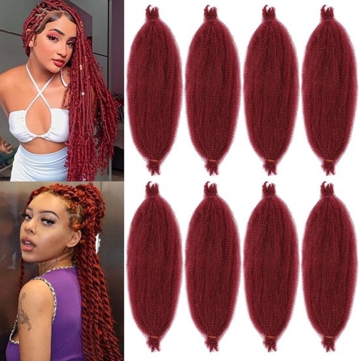 45 cm Korte Afro Twist Vlechten Haarverlenging - Pre-Fluffed Kinky Krullend Synthetisch Haar