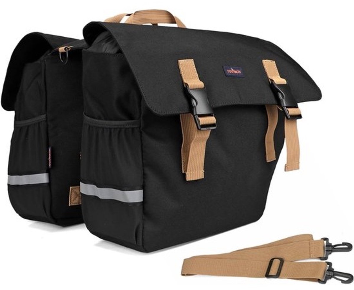 Dubbele Fietstas - Bagagedrager Tas - Fietsen Boodschappen - Afneembare Schouderband - 33 x 12.5 x 30 cm - Zwart