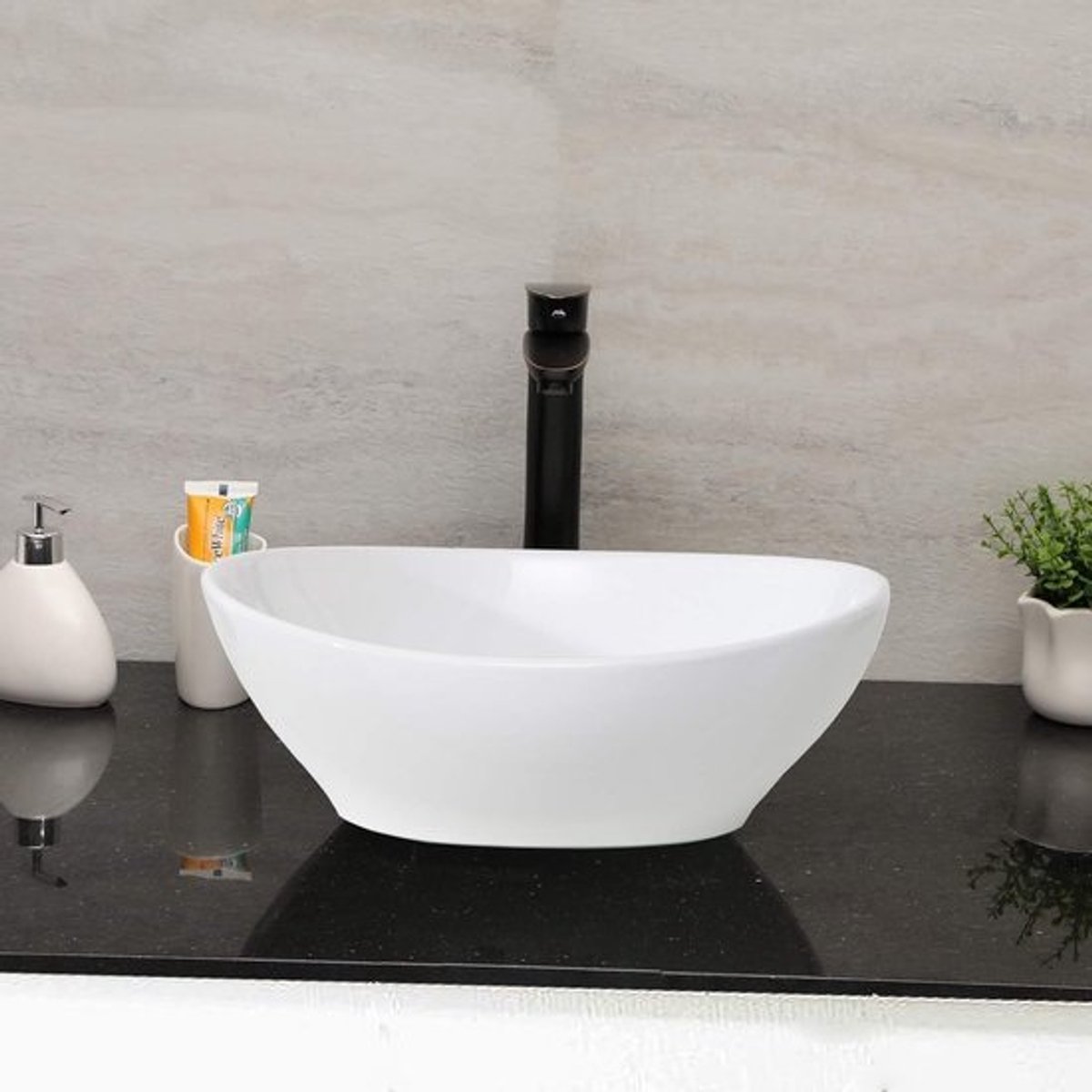 Ovale Wastafel Keramiek Wit - Compacte Opzetkom voor Badkamer of Toilet