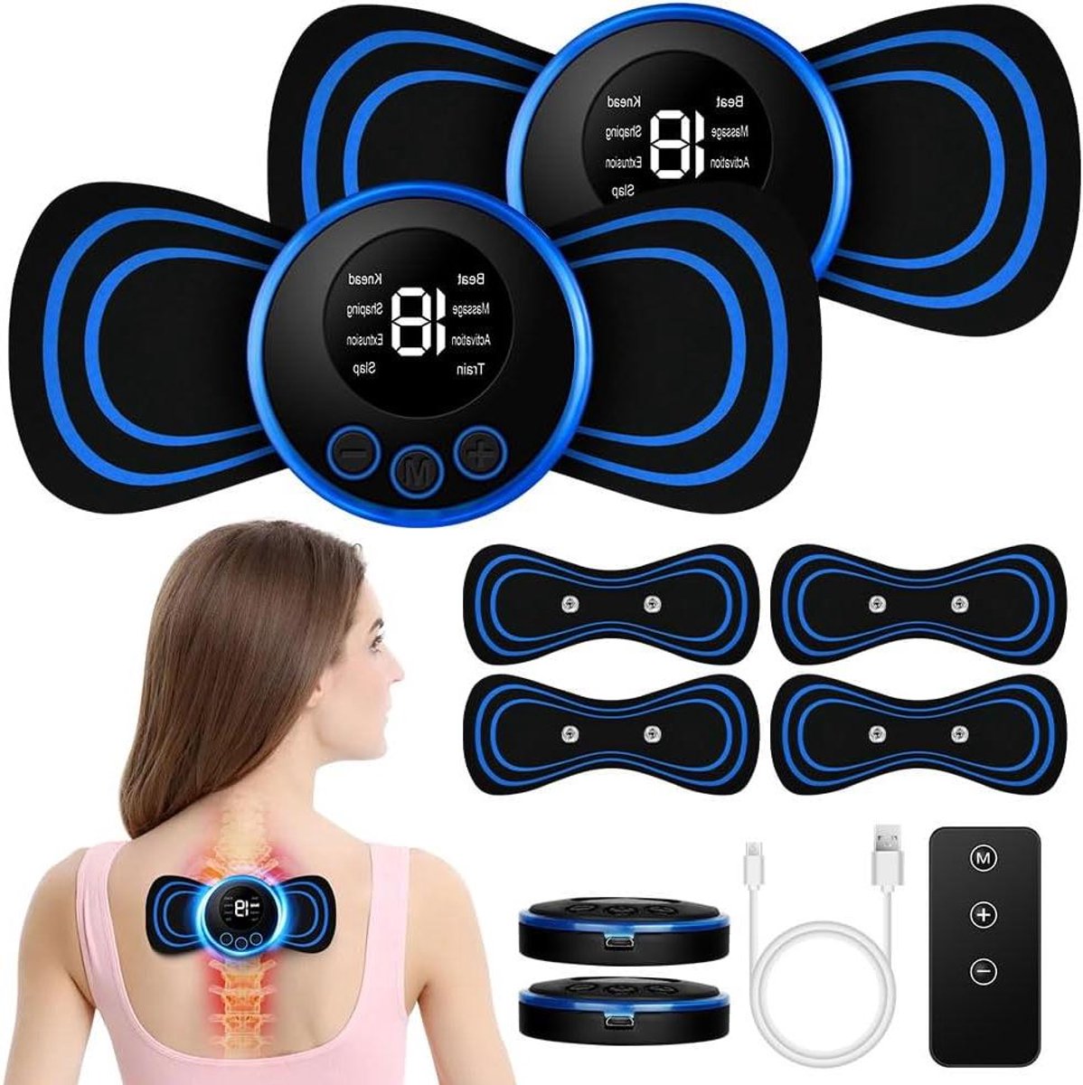 Nekmassageapparaat - Draagbare Massager - Spierontspanning - 8 Modi 19 standen - Compact Ontwerp - Blauw