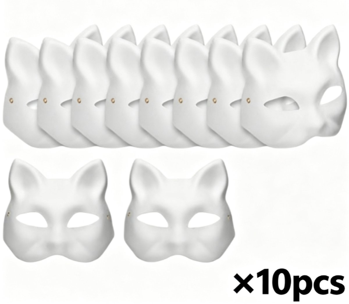 Vossenmaskers - Pak van 10 - Doe-het-zelf maskers - Zelf te beschilderen - Geschikt voor Halloween, cosplay, gemaskerde bals en feesten - Wit