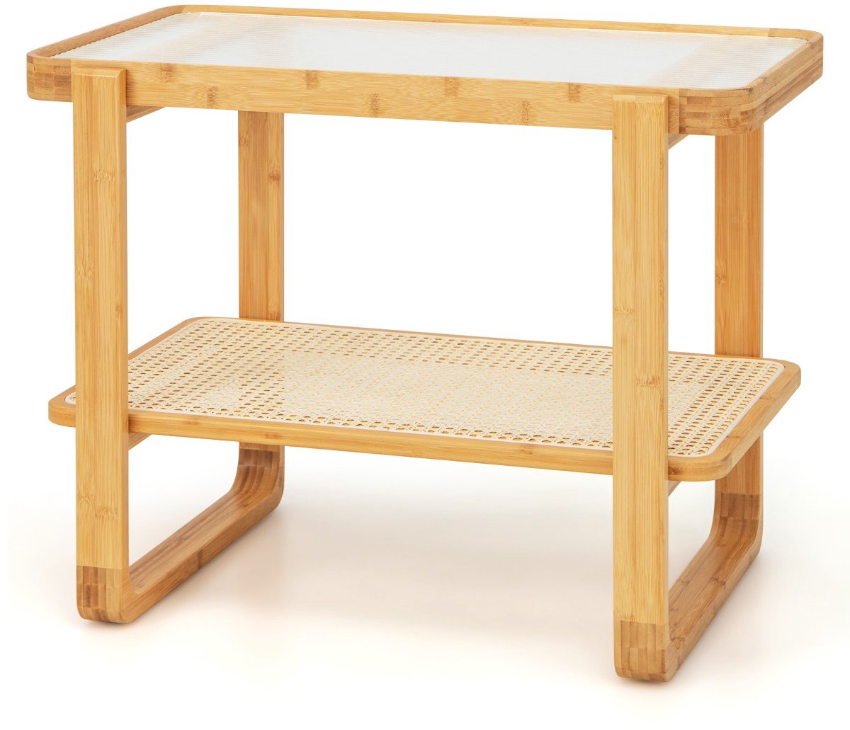 SureDeal® - Bijzettafel - Niveau Bamboe Glazen - Slaapkamer Woonkamer - 70,5x44,5x54,5 cm - Naturel