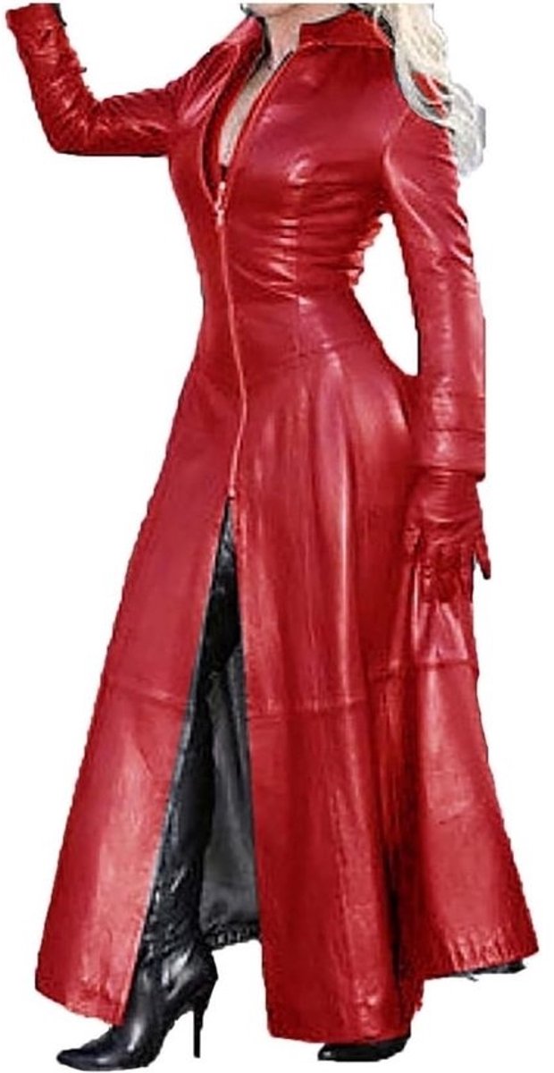 Leren Jurk - Avondkleding Jas - Feestelijke Gelegenheid - Glanzende PVC Look - M-5XL - Roodbruin