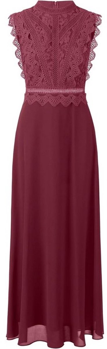 Lange Mouwloze Avondjurk Chiffon en Kant - Ronde Hals