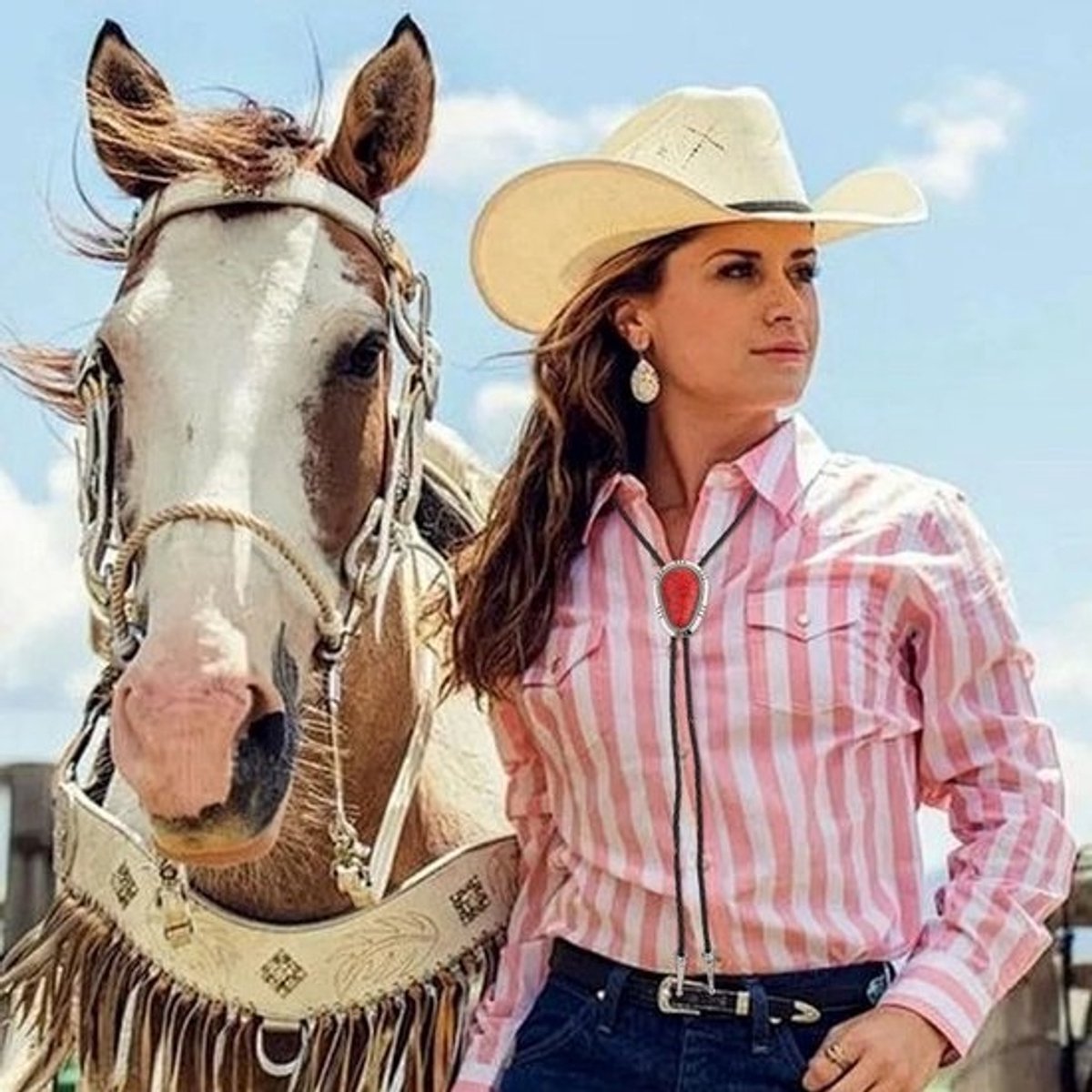 Western Cowboy Bolotie Halsketting Leer Gevlochten met Turquoise Steen voor Heren en Dames