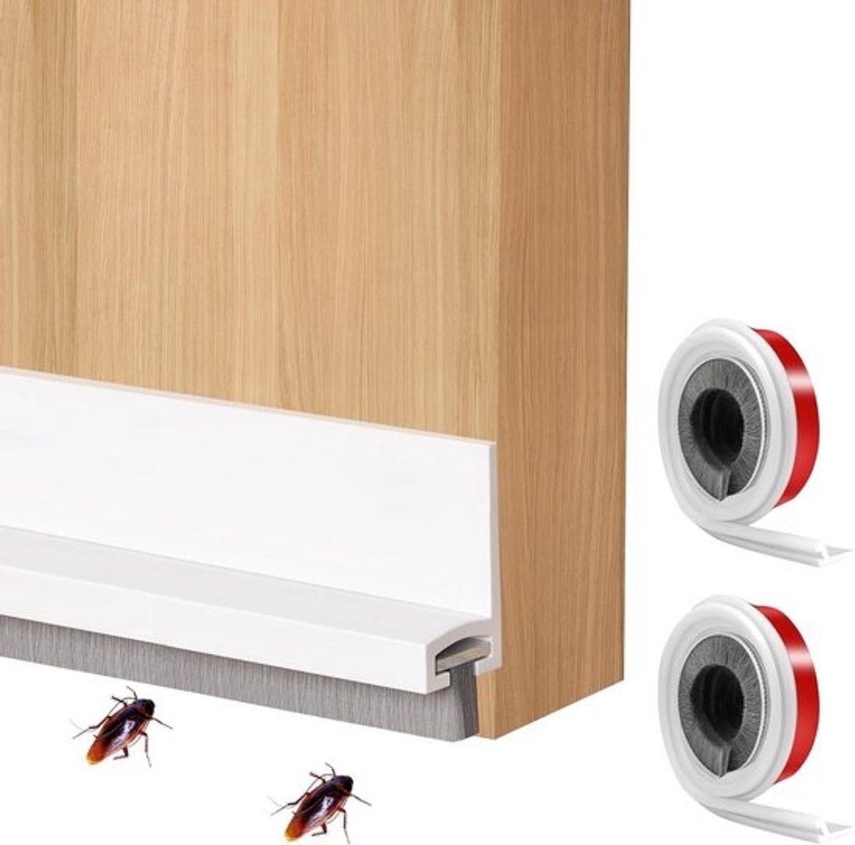 Set van 2 Zelfklevende Borstelafdichtingen, 3 x 100 cm, Verstelbaar voor Deur, Bescherming tegen Koude en Insecten, Tochtstrip met Borstel voor Windbescherming en Geluidsisolatie
