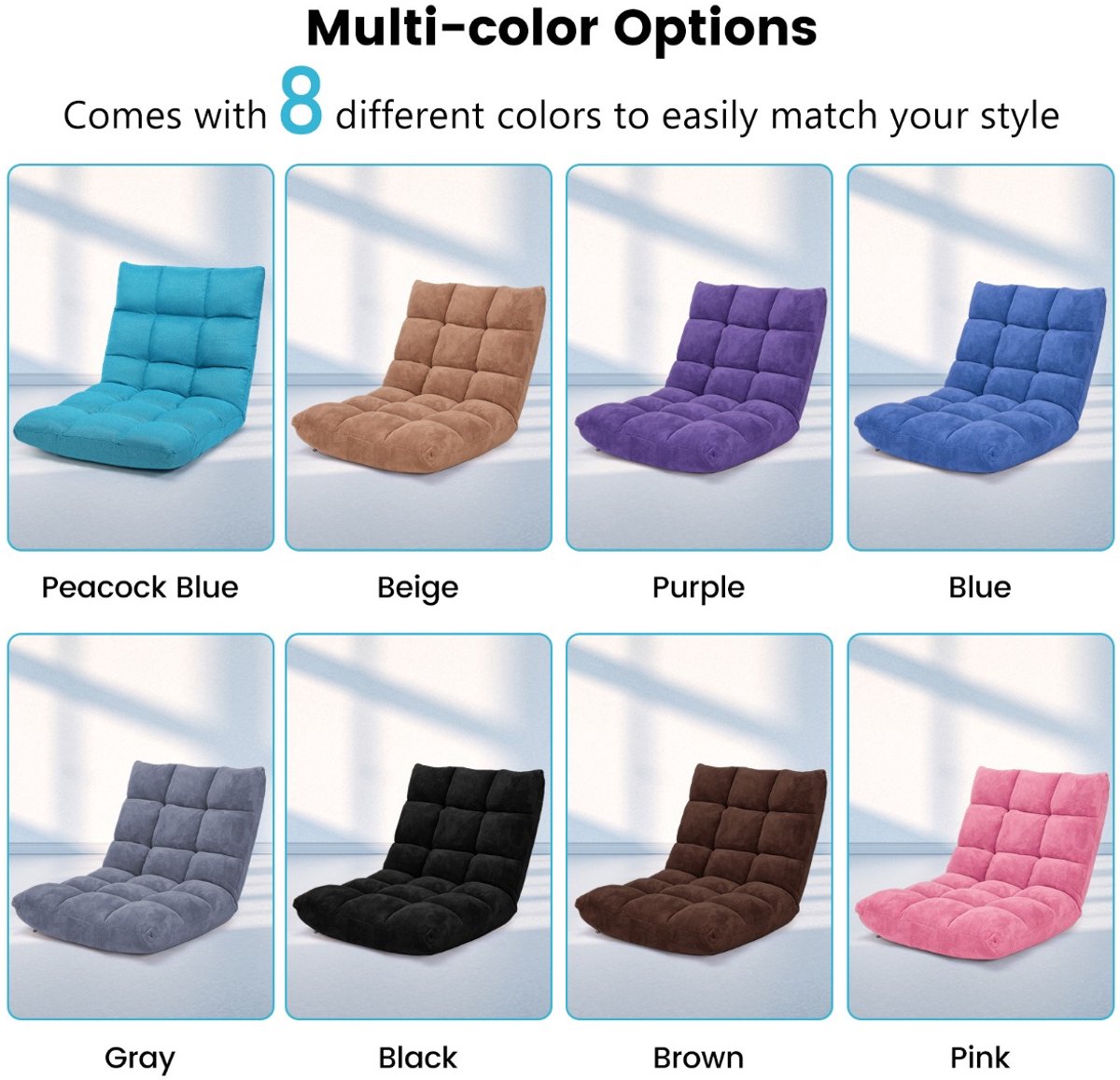 SureDeal® - Vloerstoel - Rugsteun Koraalfluwelen Fauteuil - Voudig Verstelbare Rugleuning - 105x57x15 cm - Verschillende kleuren