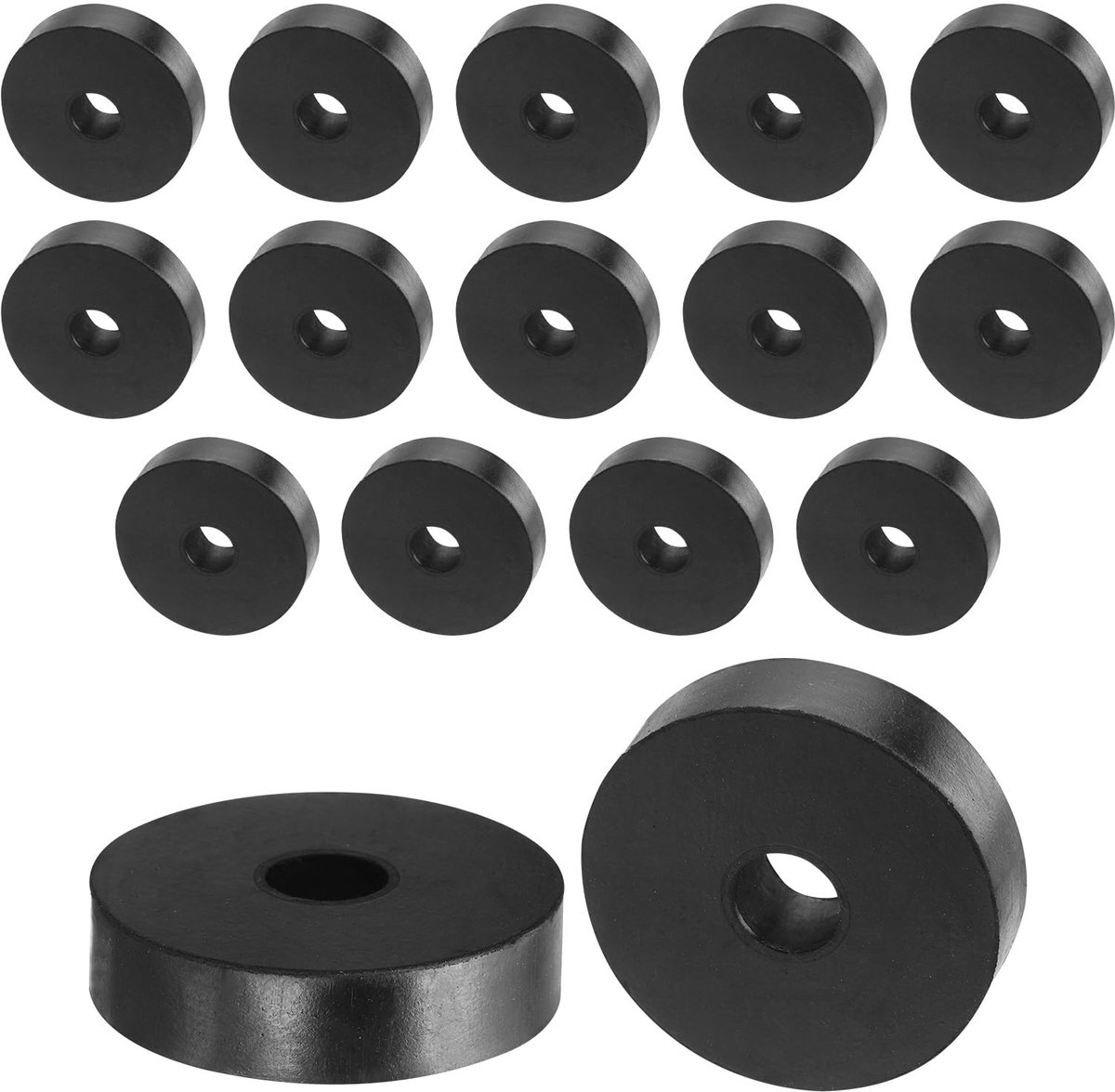 16 Stuks Rubberen Afstandhouders - Rond - Voor Huis en Auto Accessoires - Zwart - 40 mm Buitendiameter - 10 mm Binnendiameter - 10 mm Dik