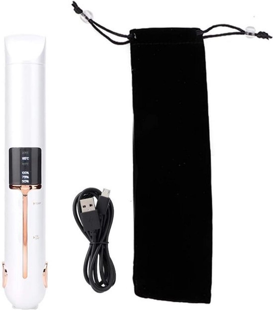 Draadloze 3-in-1 Stijltang & Krultang met USB Oplaadbaar, LED Display voor Reizen