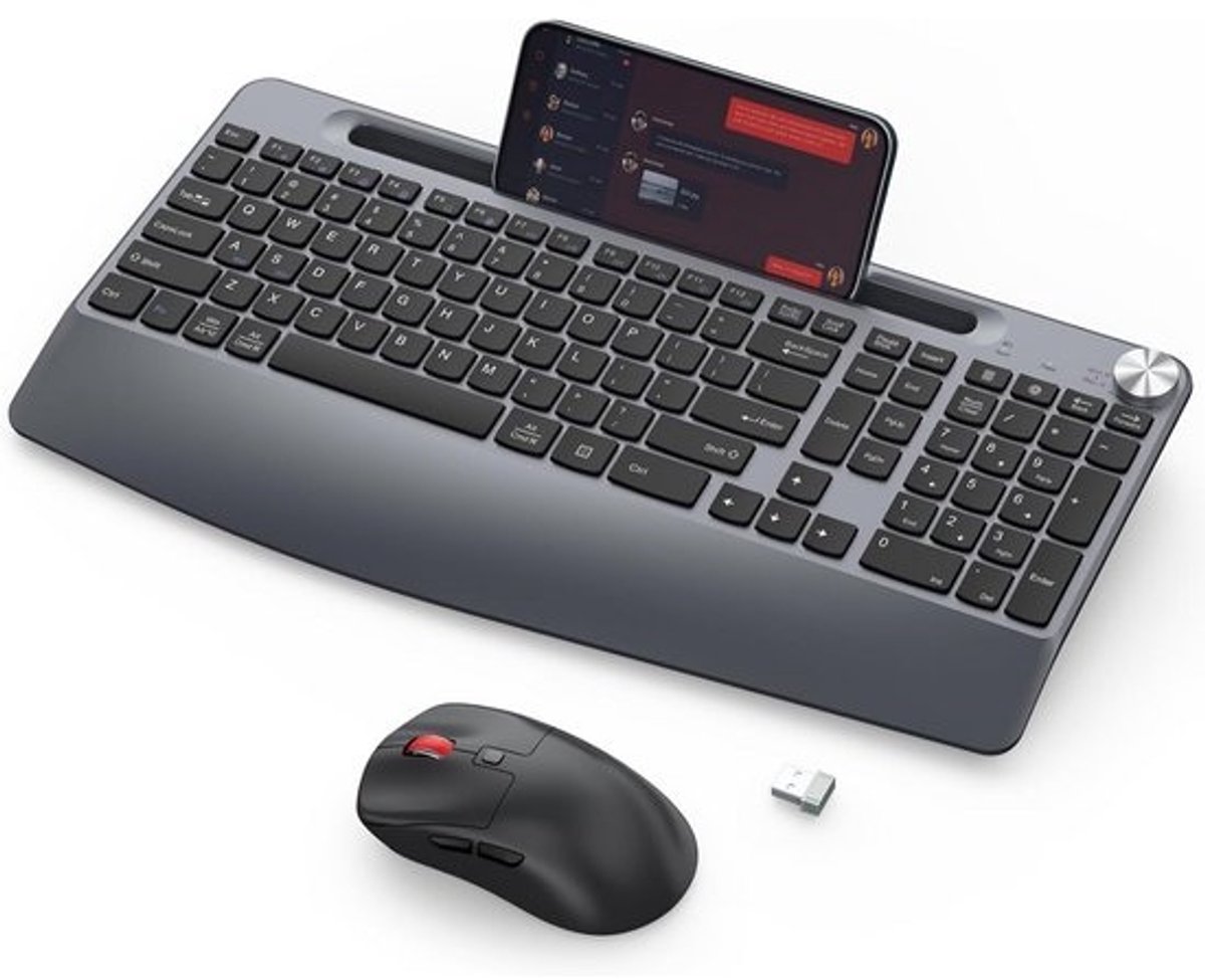 Ergonomisch Draadloos Toetsenbord en Muisset met Polssteun en Volumeknop