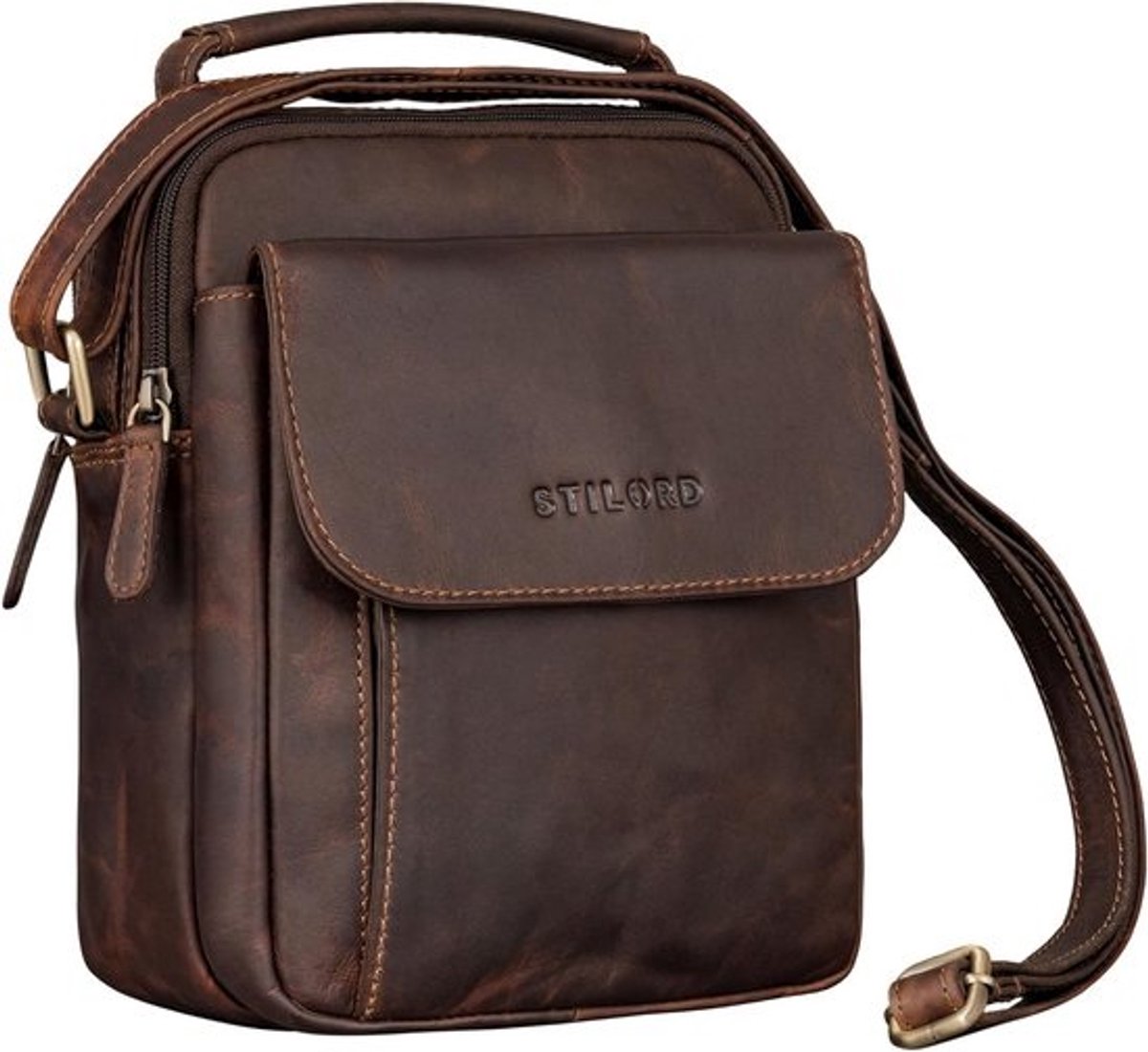 Echt Leer Crossbody Tas Klein voor Tablet 8-8.7 Inch - Schoudertas Unisex Cognac Bruin