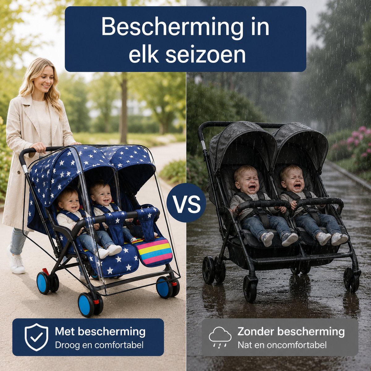 BOTC Regenhoes tweelingwagen - Regenhoes Kinderwagen - Regenscherm voor dubbele Buggy en Kinderwagen – foto 6