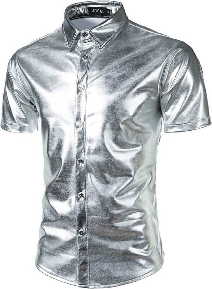 Herenshirt met Glanzende Metallic Print voor Feest en Nachtclub