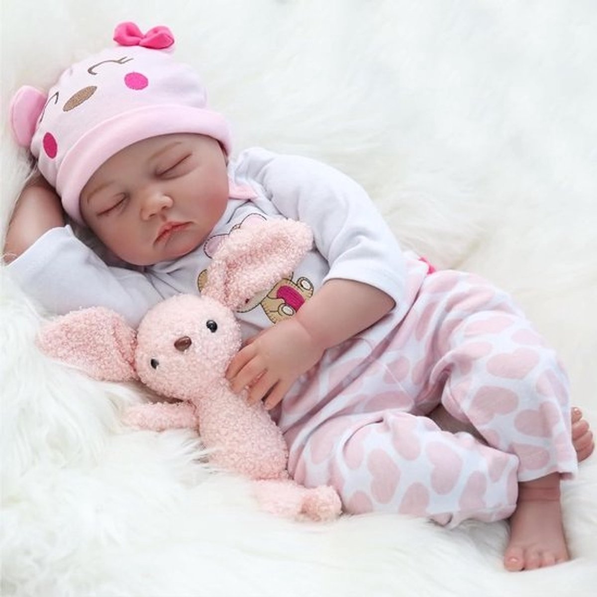 Babypop - Levensgetrouwe pop - Spelen en verzamelen - Zacht gewogen lichaam - 55 cm - Roze