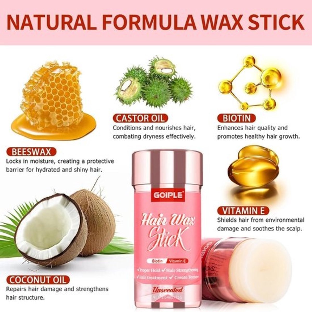 Geurloze Styling Wax Stick voor Haar met Borstel en Kam Set