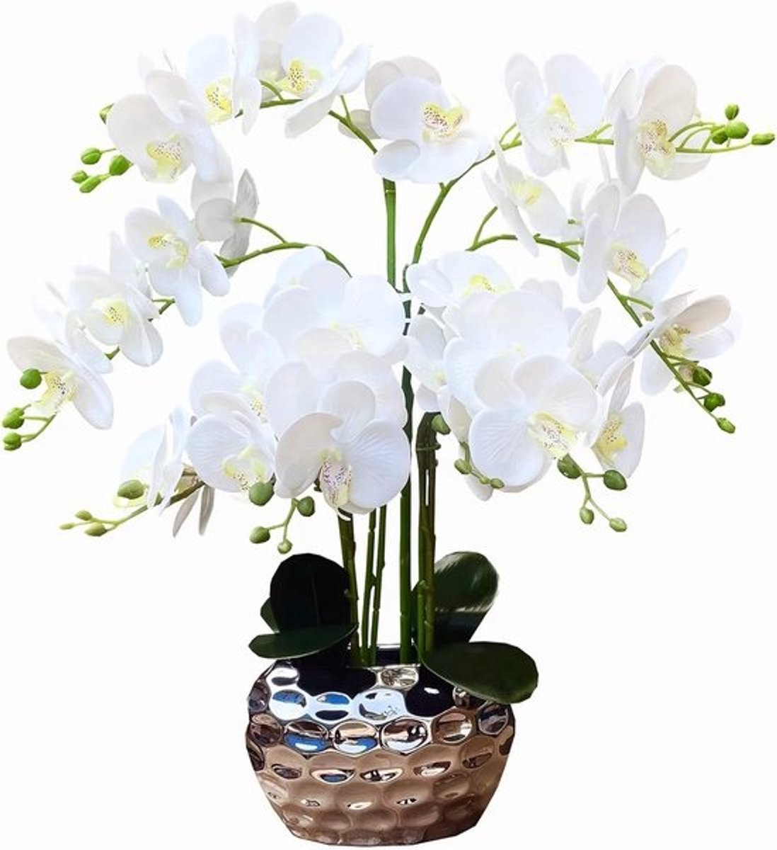 Elegante Kunst Orchidee met Zilveren Vaas - Realistisch Woondecoratie