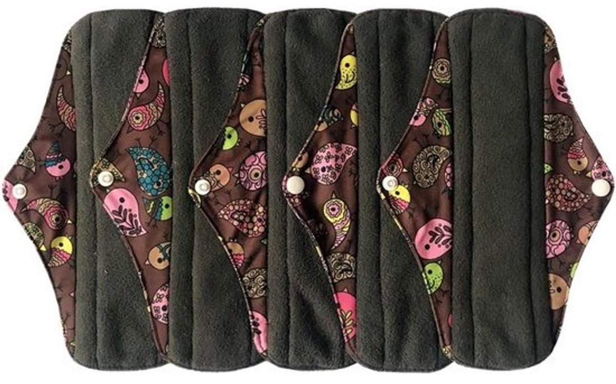 Herbruikbare Maandverbanden - 5 Stuks 10 Inch Houtskool Bamboe Menstruatie Pads