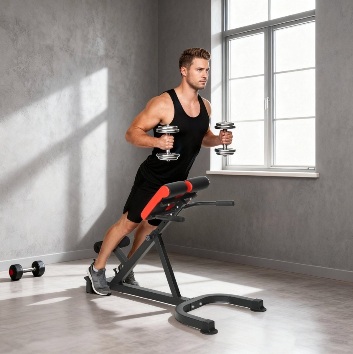 COVREO Rugtrainer 62 x 112 x 88 cm rood zwart staal - verstelbaar - tot 120 kg - voor thuis trainen