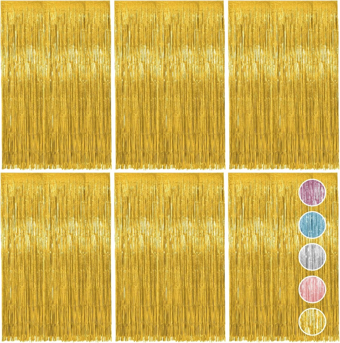 Casalora 6 Stuks Gouden Glittergordijn Set – Folie Franje Achtergrond 1×2 m – Feestdecoratie voor Verjaardag, Bruiloft, Carnaval, Festival & Podium