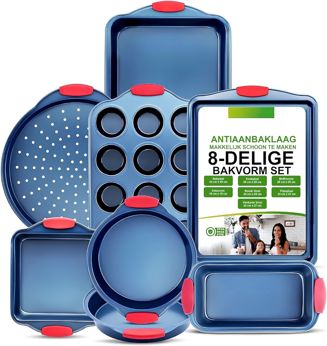 KIRA® Bakvormenset - Hoogwaardig Koolstofstaal - Mini Bakvormen Set - Blauw - 12cm x 12cm x 2cm