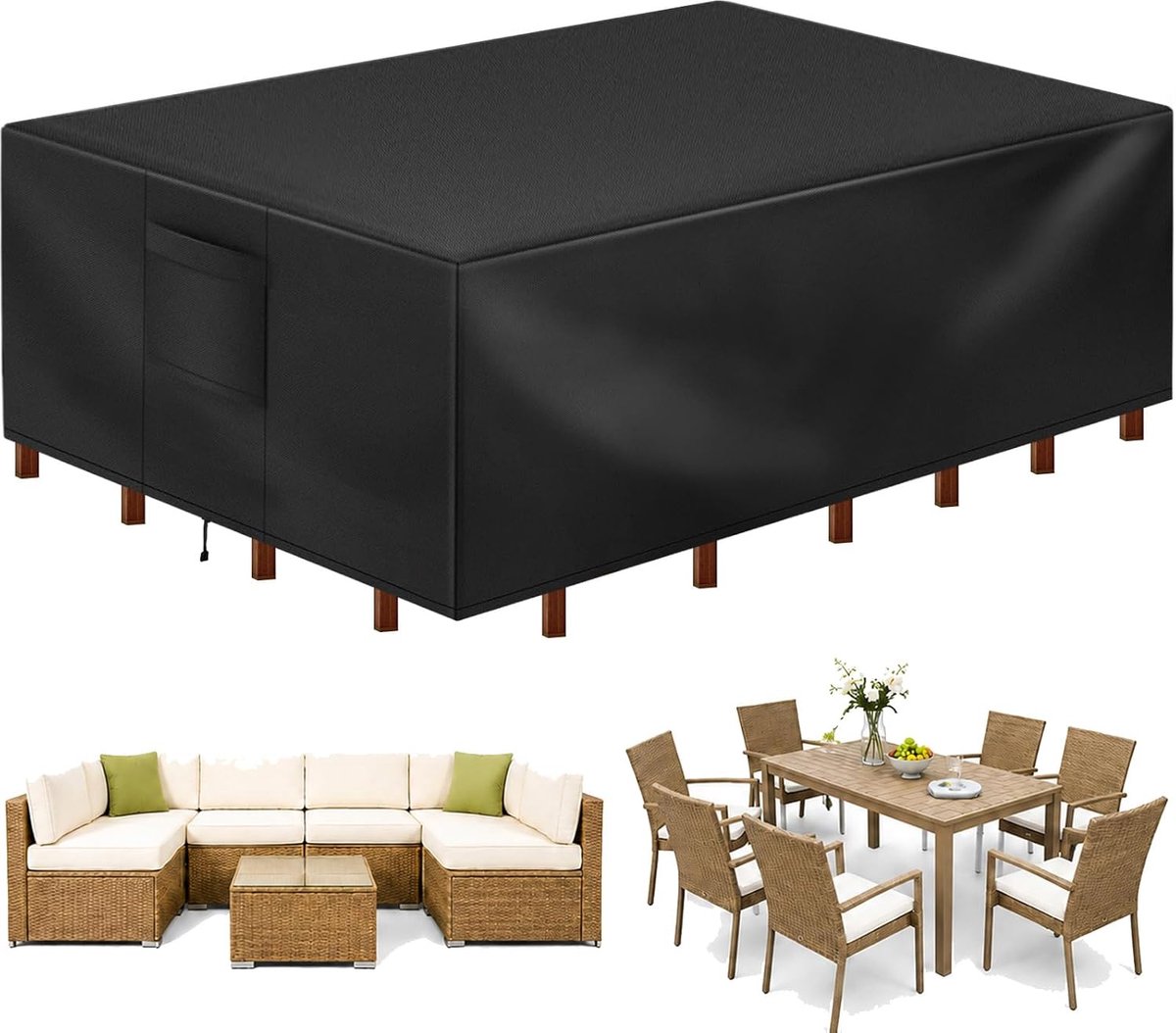 KZQ Waterdichte tuinmeubelhoes van 600D Oxford, rechthoekig formaat 350x260x90 cm, stevig en duurzaam, ideaal voor buiten eettafel en stoelset