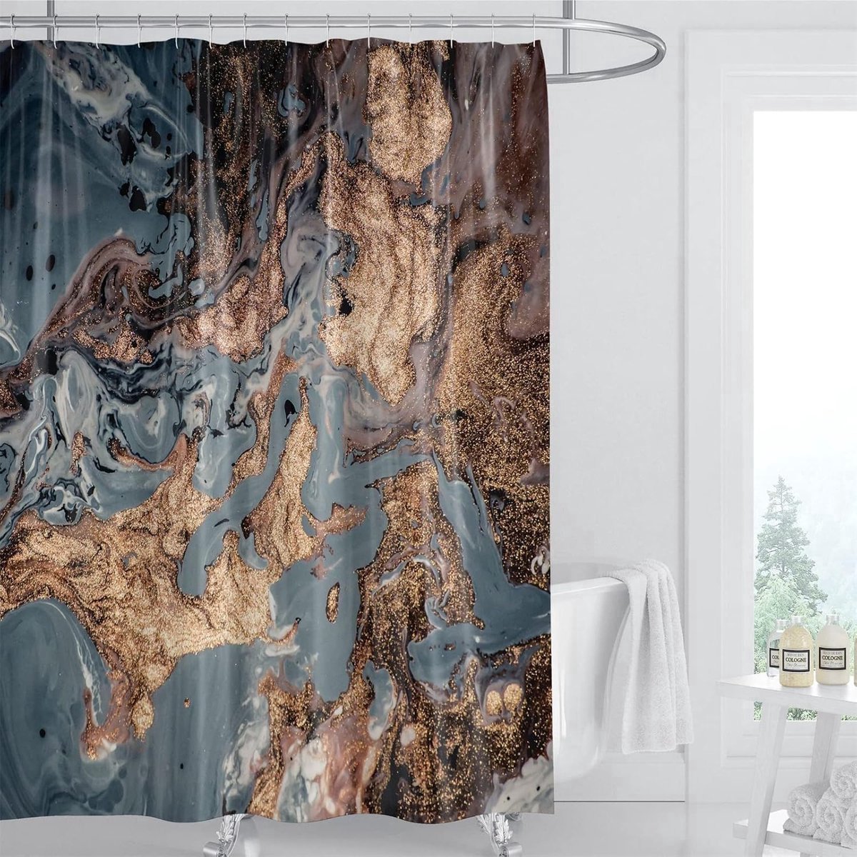 Linnen getextureerd douchegordijn-Polyester waterdicht-Anti-schimmel wasbaar stoffen badgordijn voor de badkamer-180x180cm-met 12 ringen