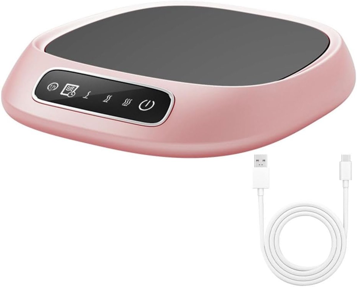 Koffiemokverwarmer voor op het bureau, USB-verwarmer met 3 temperatuurinstellingen, hulpmiddel voor het constant houden van de dranktemperatuur, slimme mokverwarmer met antislipmat - roze