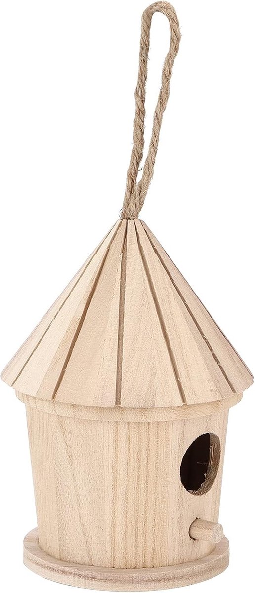 Houten Vogelhuisje voor Buiten, DIY Rond Natuurlijke Tuin Decoratie, Hangend Vogelhuisje voor Tuin en Balkon