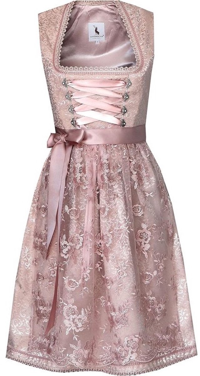 Elegante midi dirndl met kant en schort voor dames in maat 32-54