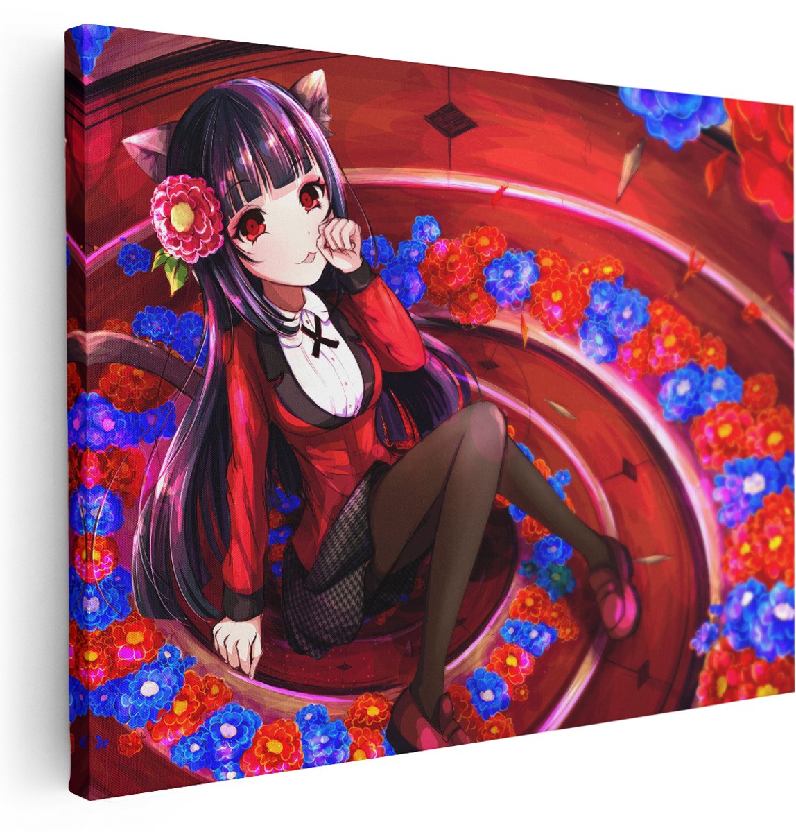 Artaza Canvas Schilderij Anime Kakegurui - 160x120 cm - Groot - Wanddecoratie Meisje Met Bloemen - Muurdecoratie Slaapkamer - Schilderijen Op Canvas