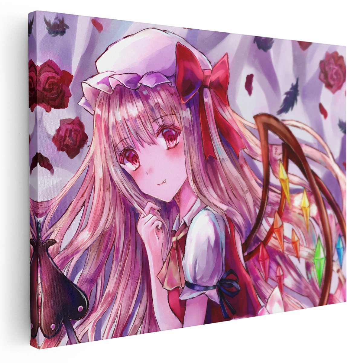 Artaza Canvas Schilderij Anime Meisje - 160x120 cm - Groot - Wanddecoratie Touhou Project - Muurdecoratie Vampier Vleugels - Schilderijen Op Canvas