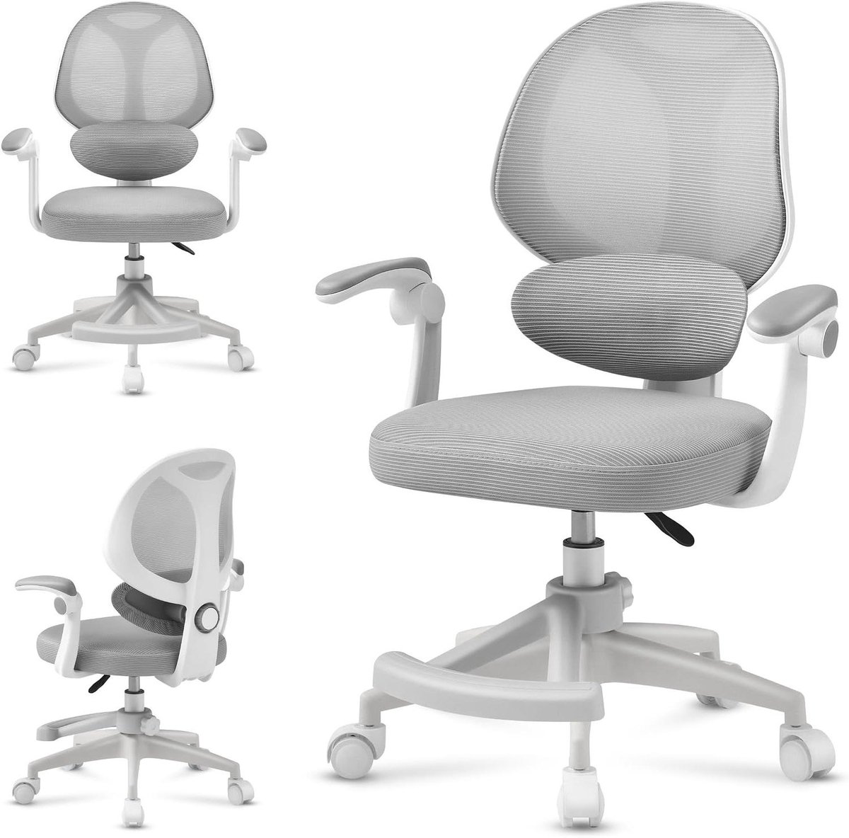 Kinderbureau stoel - Draaistoel ergonomisch - Comfortabel studeren - Met voetensteun - 53 x 64 x 87 cm - Grijs