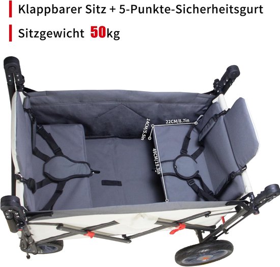 Handkar met Dak - Transportkar Tuinkar - Boodschappen Vervoeren - Met Remmen - 120 kg Draaglast - Grijs Beige — afbeelding 5