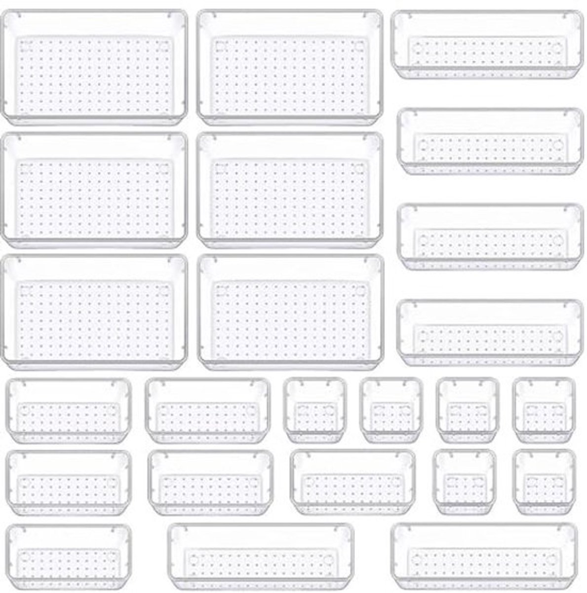 28-delige lade-organizer set in transparant kunststof - stapelbare opbergdozen voor make-up en badkamer