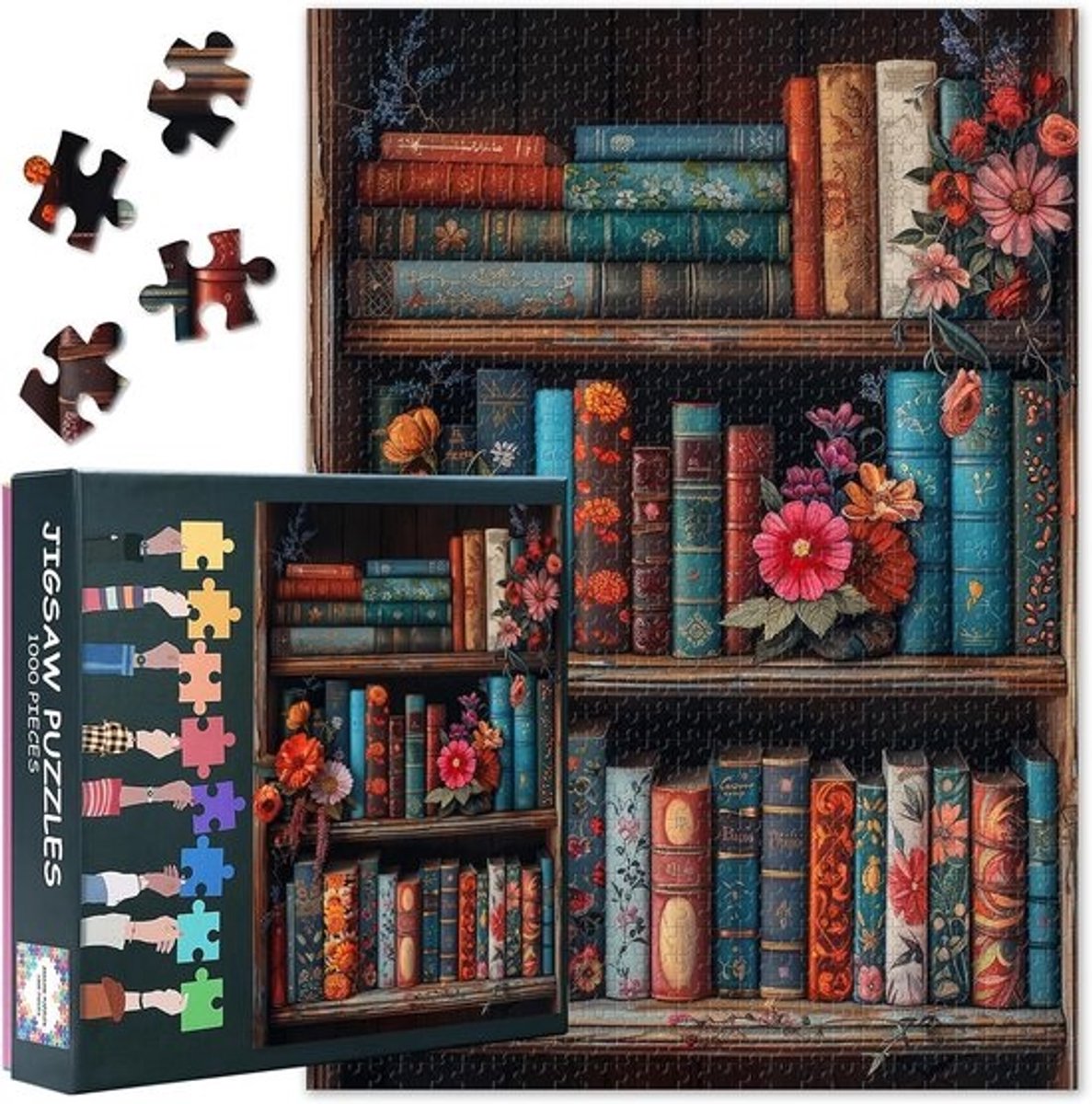 1000-Delige Legpuzzel: Vintage Boeken & Bloemen - Uitdagend voor Volwassenen