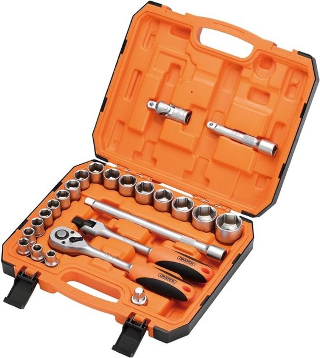 24-delige Momentsleutel Set met 6-kant Doppen en Snelsluiting Ratel, 1/2 Inch