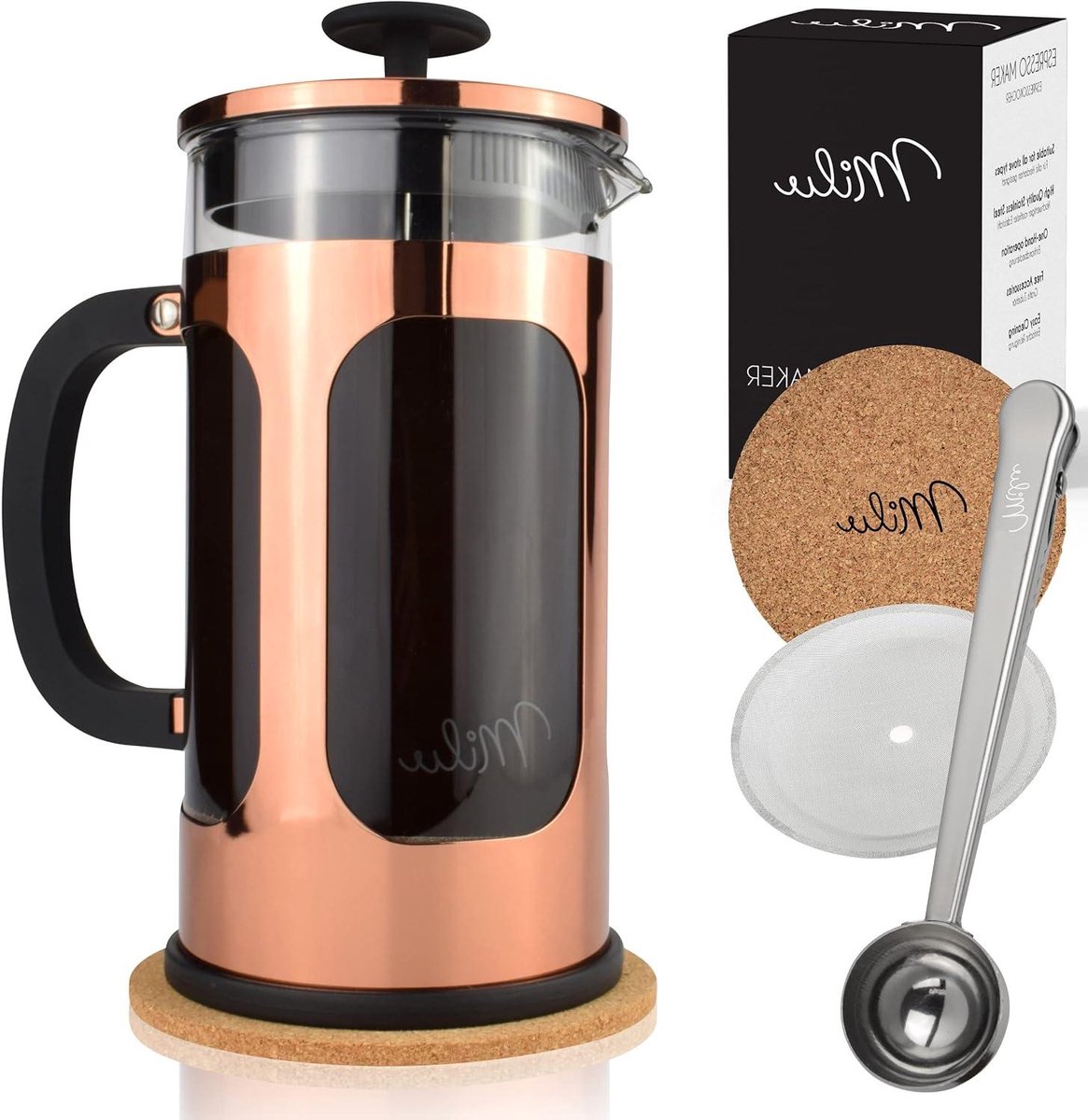 Koffiezetapparaat - Franse pers - Koffie maken - Breukvast glas - 1000 ml - Rosa