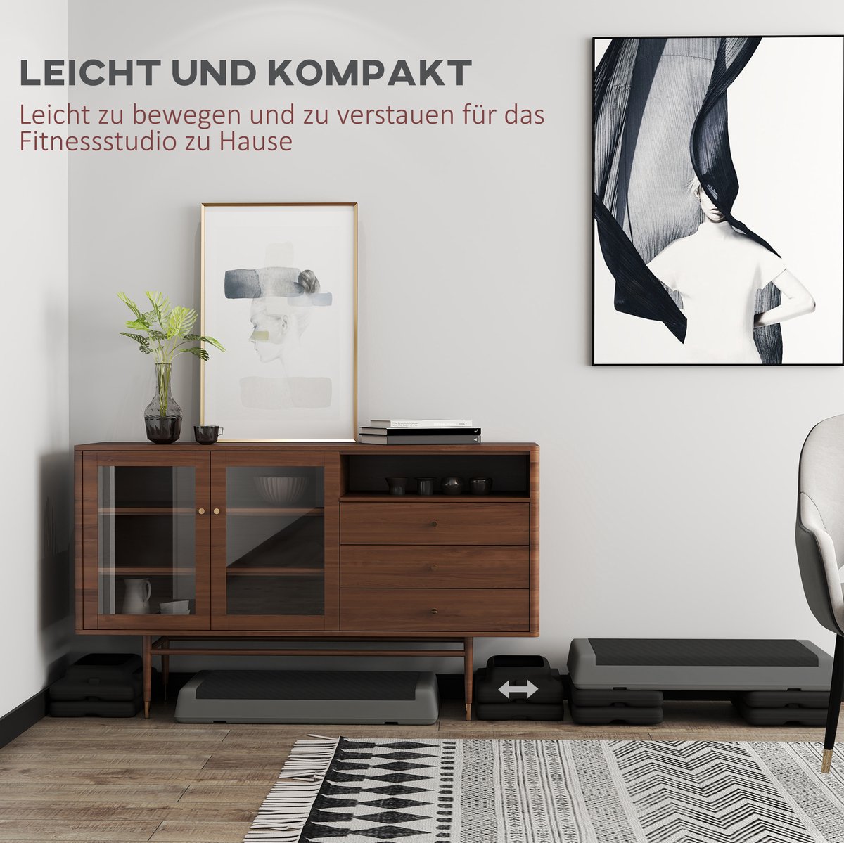 COVREO Aerobic stepper 77 x 36 cm grijs kunststof - in hoogte verstelbaar - antislip - tot 250 kg