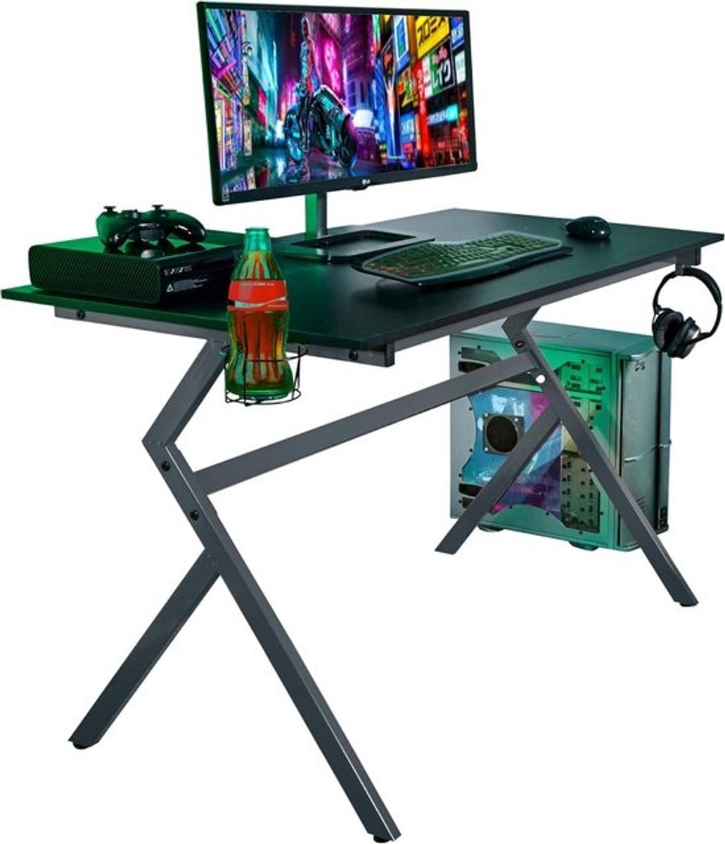 Ergonomisch Gaming Bureau met Koptelefoonhaak, Bekerhouder en Kabelbeheer