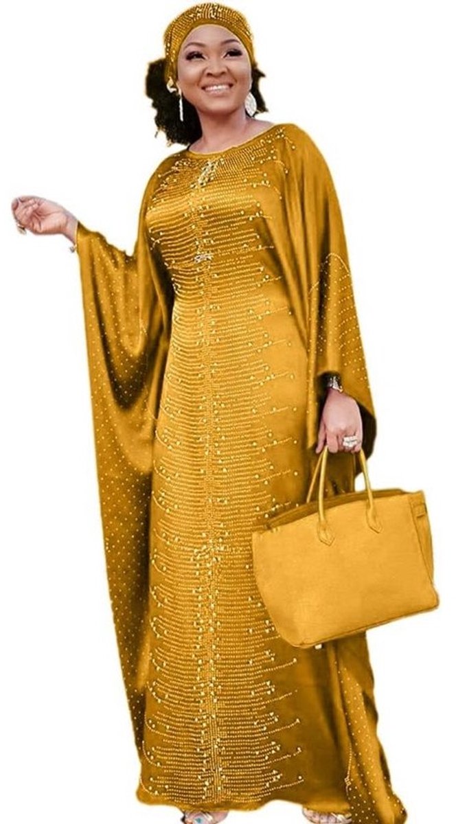 Lange Afrikaanse Kaftan Jurk voor Dames met Kralen en Strass