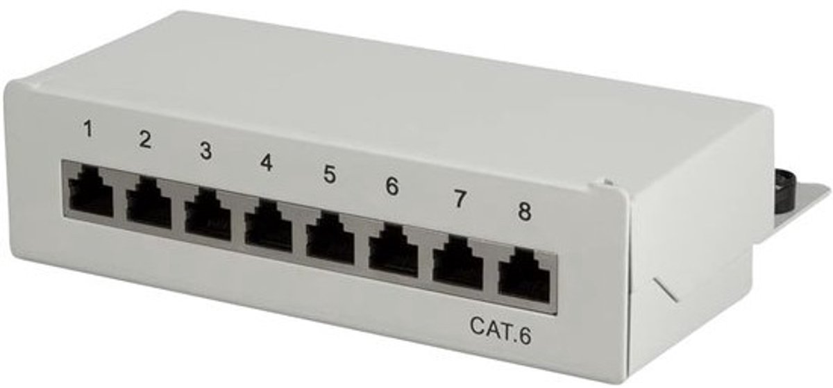 Afgeschermd Cat6 Patchpaneel 8 Poort RJ45 - Wand- of Tafelmontage