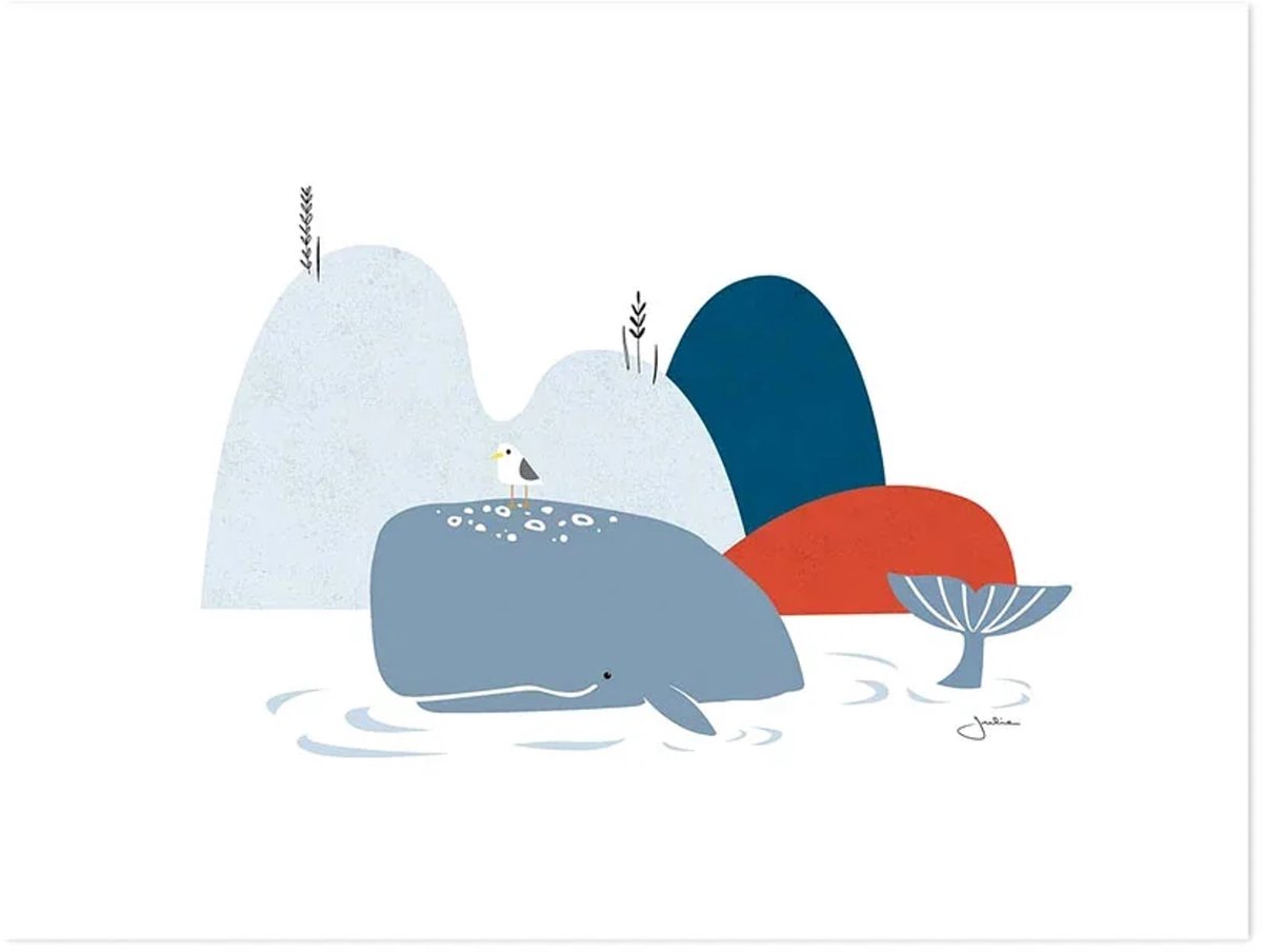 Lilipinso poster walvis met meeuw grijs rood