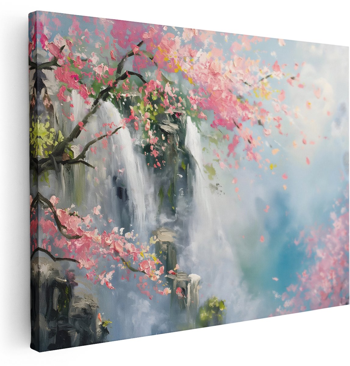 Artaza Canvas Schilderij Kersenbloesem - 160x120 cm - Groot - Wanddecoratie Waterval - Muurdecoratie Bloemen - Schilderijen Op Canvas Natuur