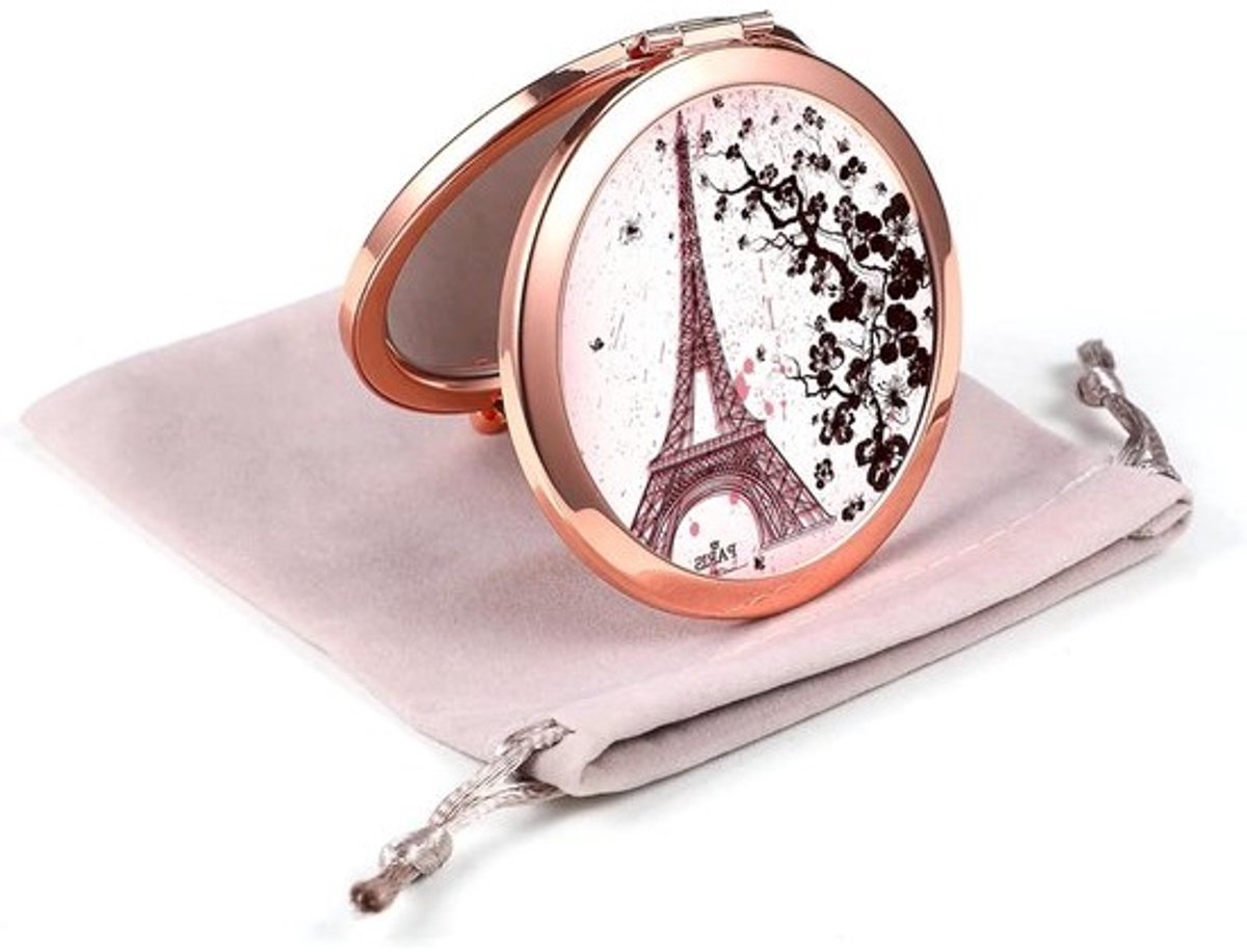 Compact Spiegel - Make-up Spiegel Pocket - Snelle Make-up Check - Dubbelzijdig 2x Vergroting - 7 cm Diameter - Rozen Goud