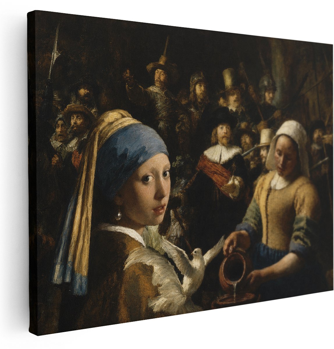 Artaza Canvas Schilderij Meisje Met De Parel - Oude Meesters - Kunst - 160x120 cm - Groot - Klein - Wanddecoratie Woonkamer - Schilderijen - Muurdecoratie