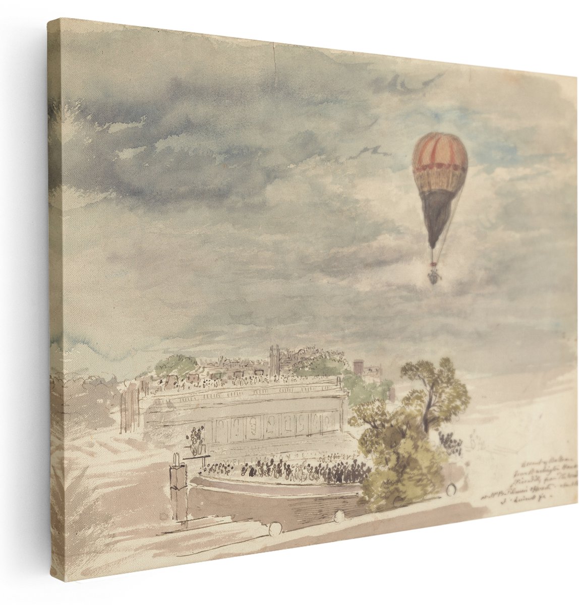 Artaza Canvas Schilderij Heteluchtballon - 160x120 cm - Groot - Vintage Wanddecoratie - Muurdecoratie Antiek Landschap - Schilderijen Op Canvas