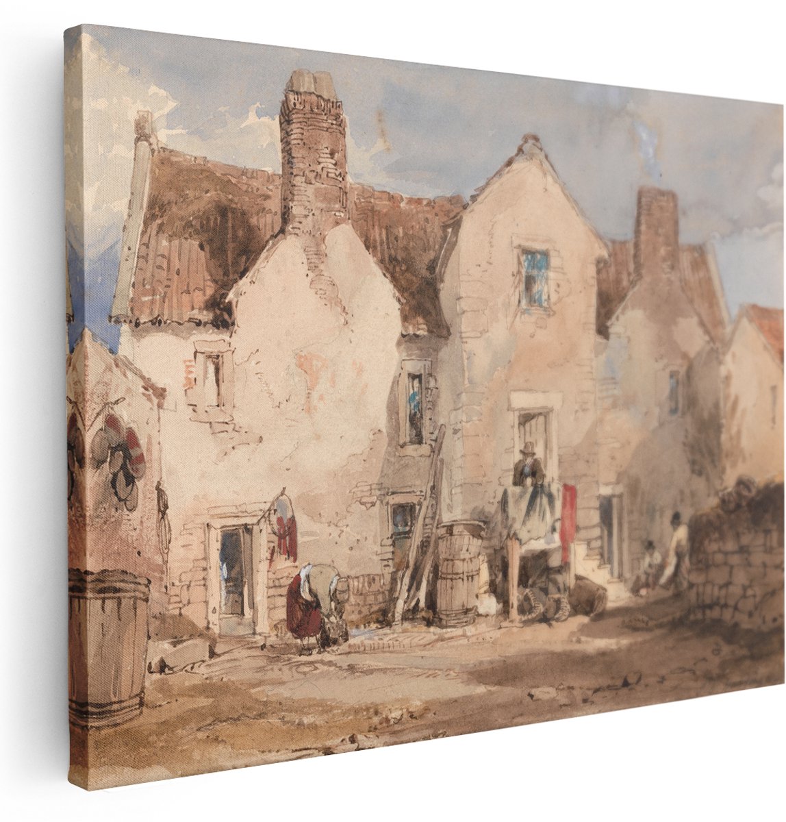 Artaza Canvas Schilderij Oud Dorp - 160x120 cm - Groot - Wanddecoratie Klassiek Landschap - Muurdecoratie Vintage - Decoratie Woonkamer - Kamer Accessoires