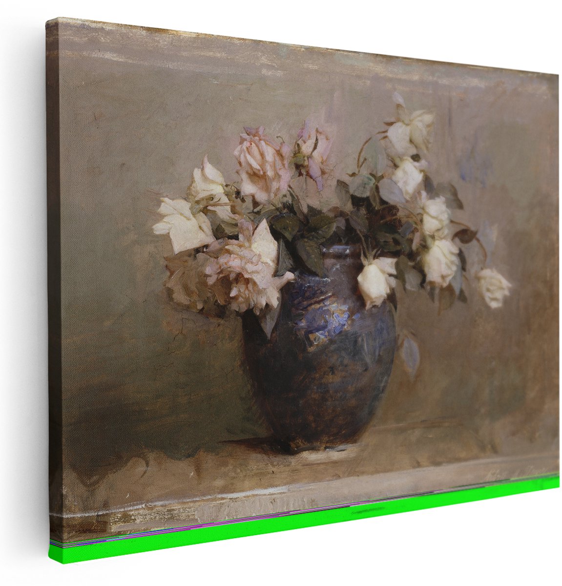Artaza Canvas Schilderij Bloemen Stilleven - 160x120 cm - Groot - Wanddecoratie Witte Rozen - Muurdecoratie Vintage Schilderij - Kamer Accessoires Woonkamer