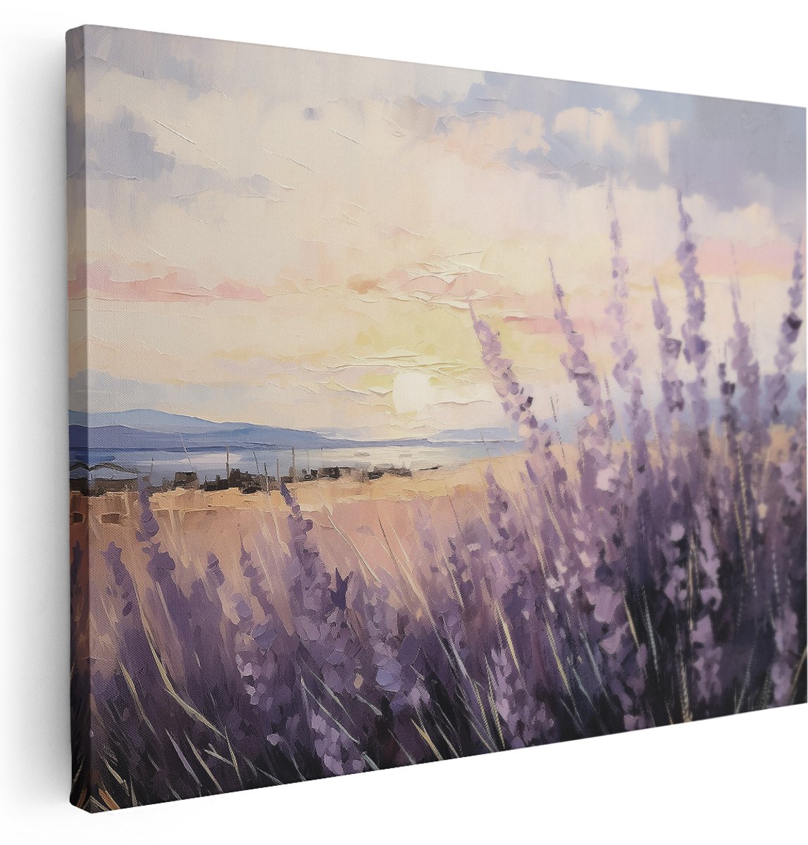 Artaza Canvas Schilderij Lavendel - 160x120 cm - Groot - Wanddecoratie Bloemen - Muurdecoratie Zonsondergang - Schilderijen Op Canvas Natuur